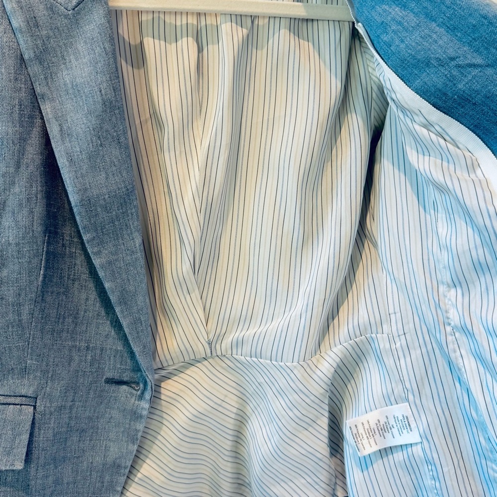 Veronica Beard Linen-Blend Single Button Sky Blue Blazer - Picture 9 of 15